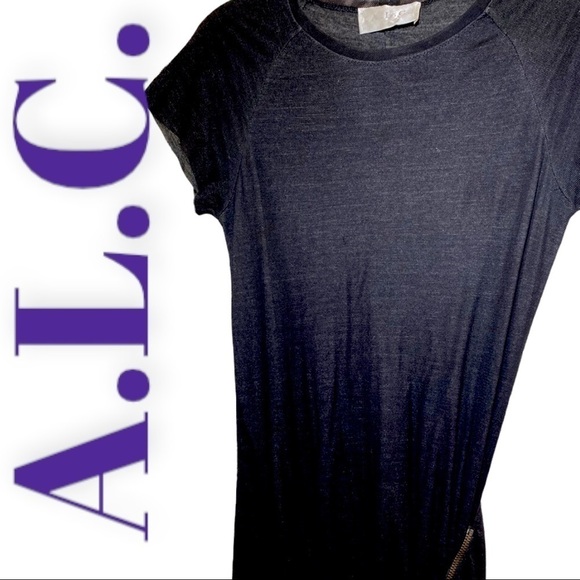 A.L.C. Linen Blend Bodycon T-Shirt Asymmetric Wrap Zipper Dress, Size Medium - Picture 5 of 8